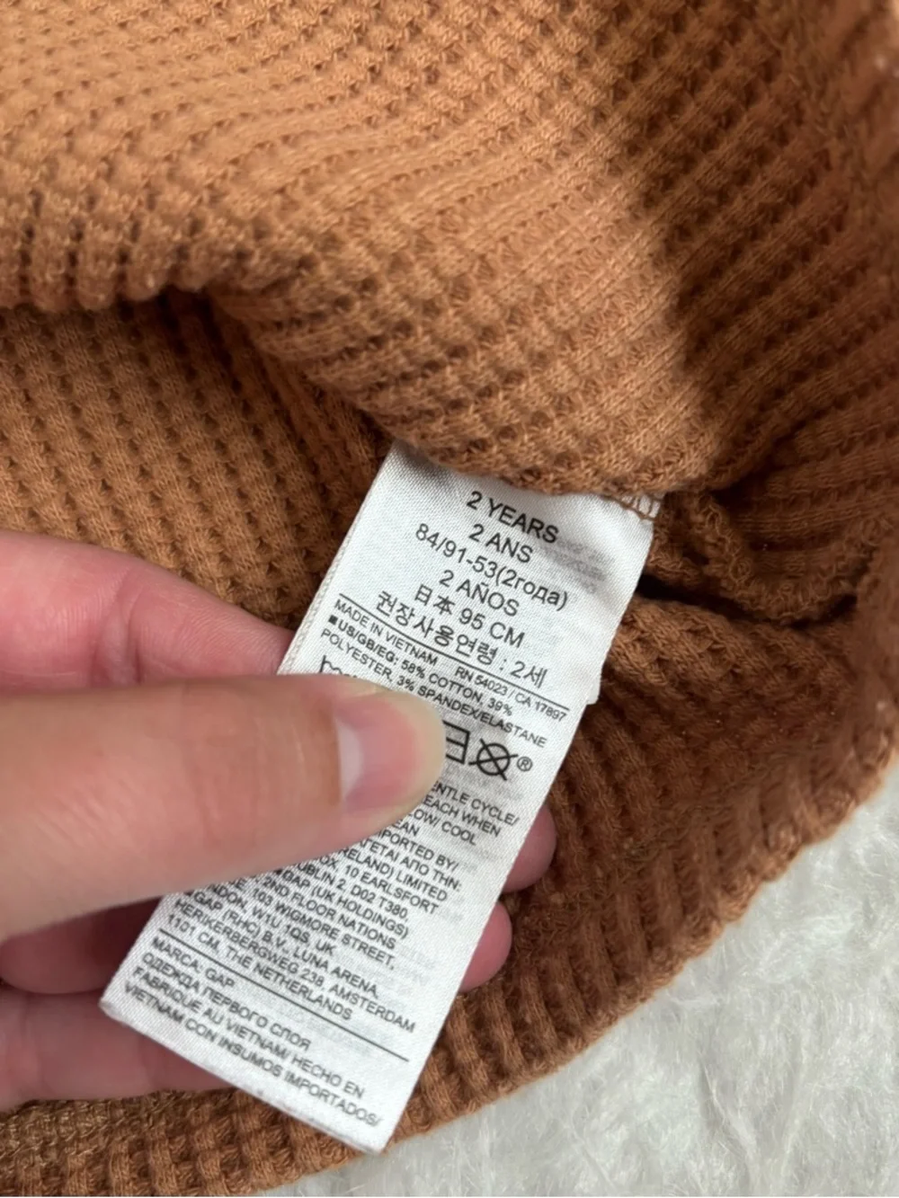 GAP Girls Waffle Knit Long Sleeve Top in Neutral Camel Brown